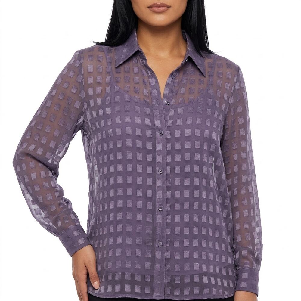 NWT Joanna Purple Geometric Lightweight Blouse Women Size M